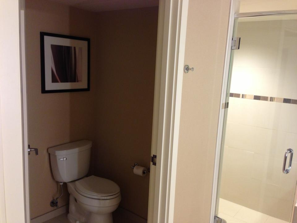 Enclosed toilet area.