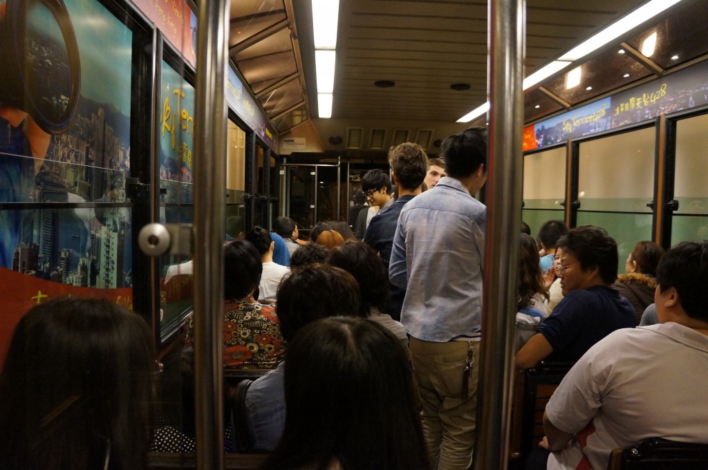 The inside of the Peak Tram before we started the climb.