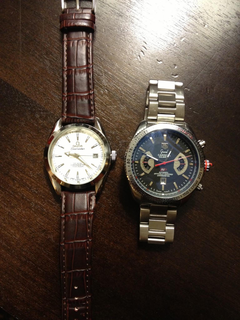 My haul: An Omega Seamaster and a Tag Heuer Grand Carrera. Nice!
